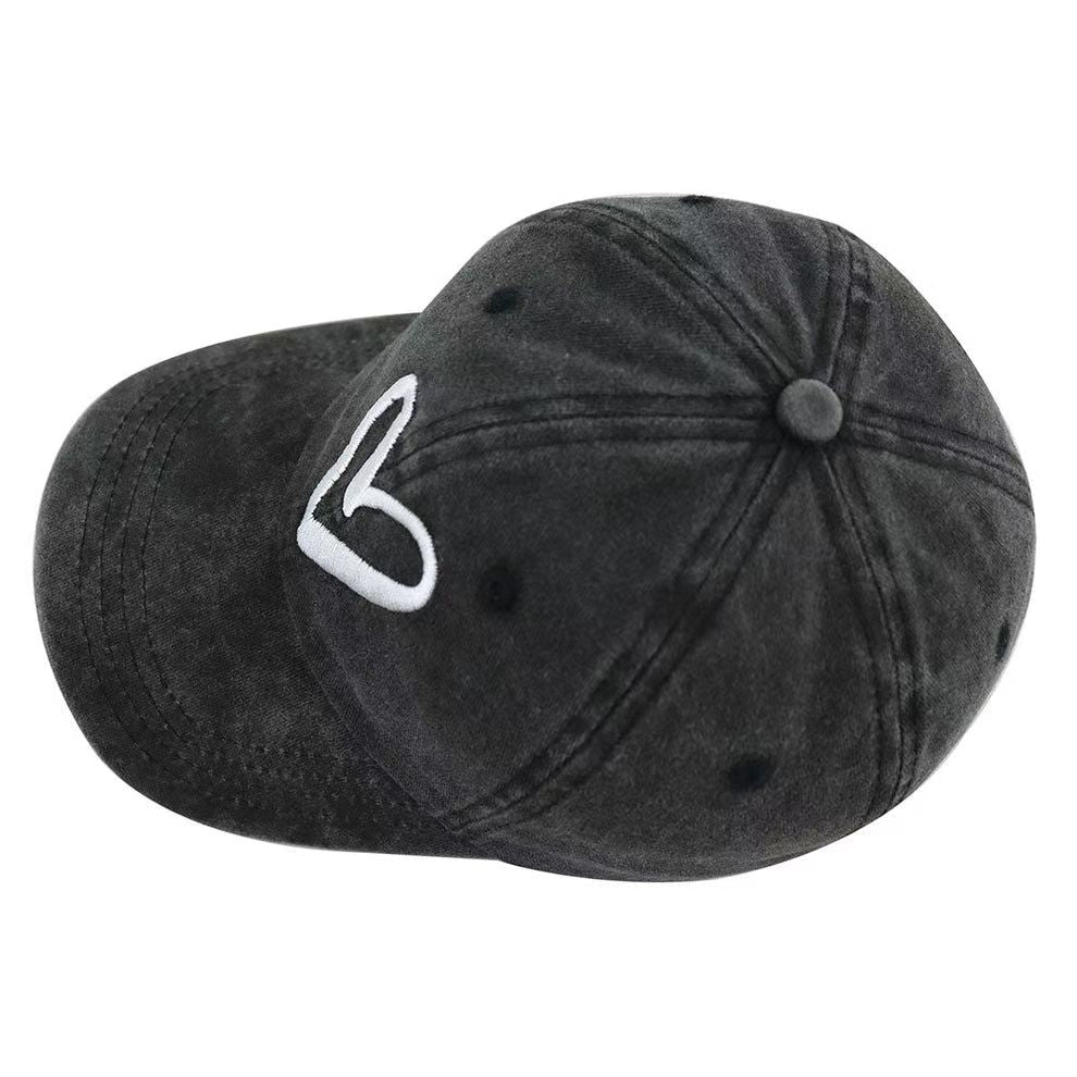Grey Distressed Hat 🖤 White Heart Embroidery | Unisex Washed Cap